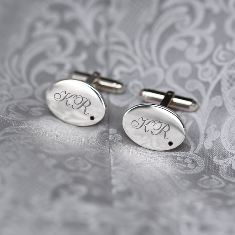 Manžetové knoflíčky s gravírem a modrými diamanty 69819