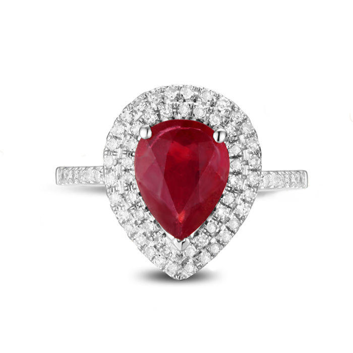 Zlatý prsten s rubínem a diamanty Jaishree 2469