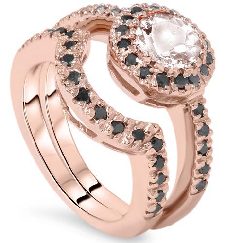 Set prstenů s morganitem a černými diamanty 4399