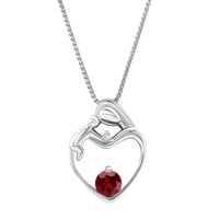 Stříbrný přívěsek matka a dítě s granátem a diamantem Ella