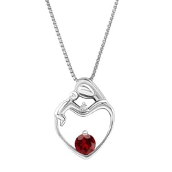 Stříbrný přívěsek matka a dítě s granátem a diamantem Ella