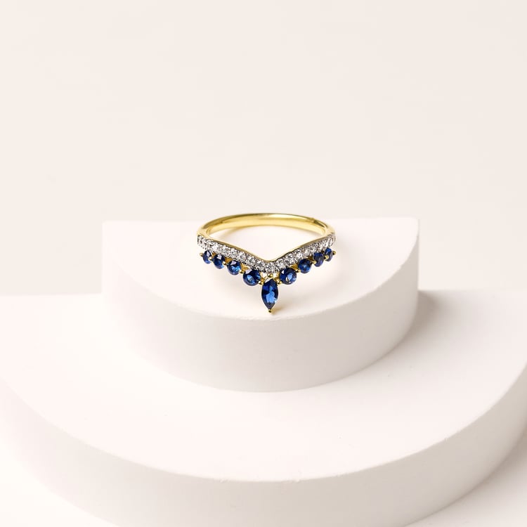 Luxusní zlatý prsten se safíry a přírodními diamanty Richa 165525