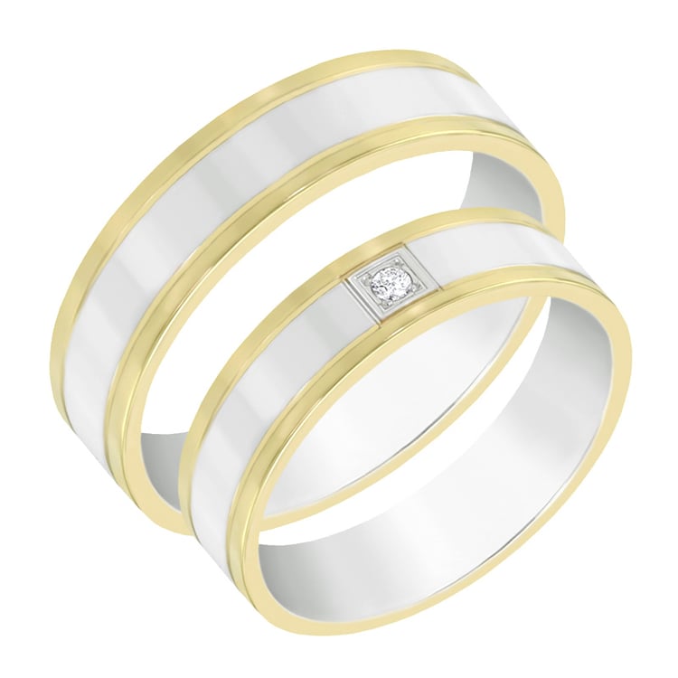 Ploché dvoubarevné snubní prsteny s diamantem Avery