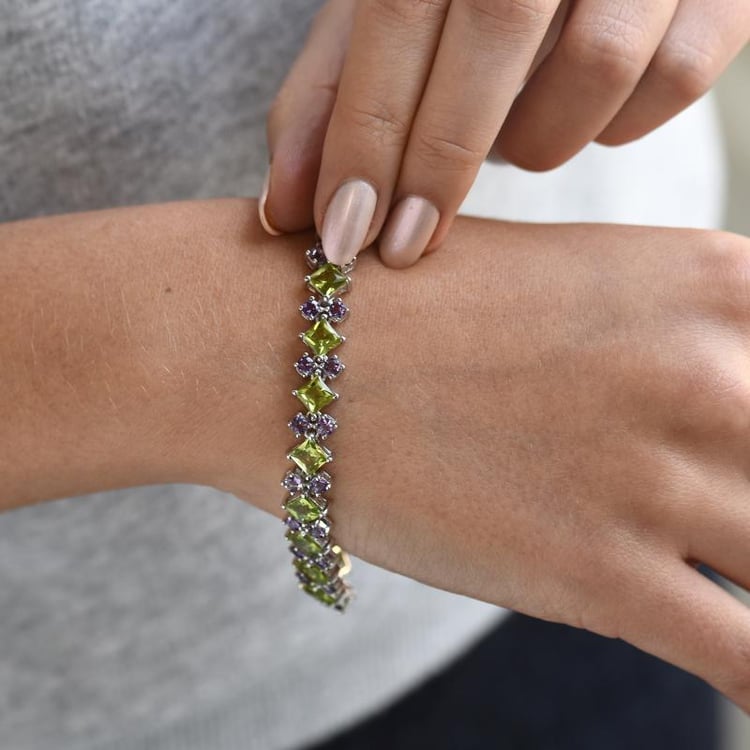 Stříbrný náramek s olivíny 49969