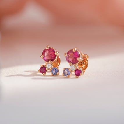 Stříbrné cluster náušnice s turmalínem, tanzanitem, rubínem a diamantem Kerrie