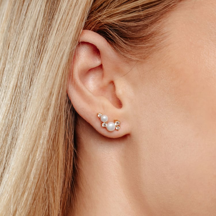 Stříbrné perlové náušnice s bílými topazy Anita 163940