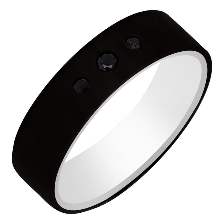 Plochý prsten z karbonu a zlata s černými diamanty Walker