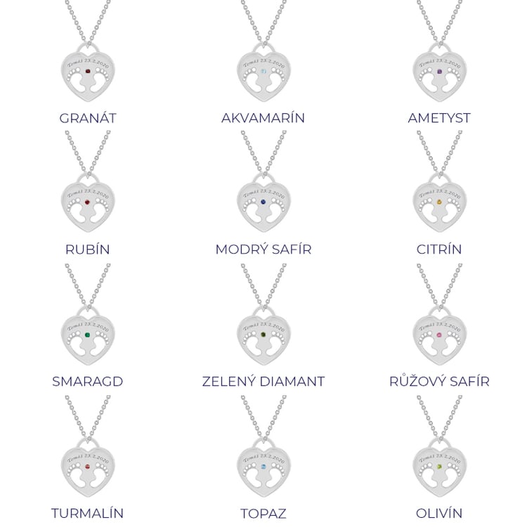 Stříbrný přívěsek dětské nožičky s gravírem a drahokamem dle výběru Olivia 111654