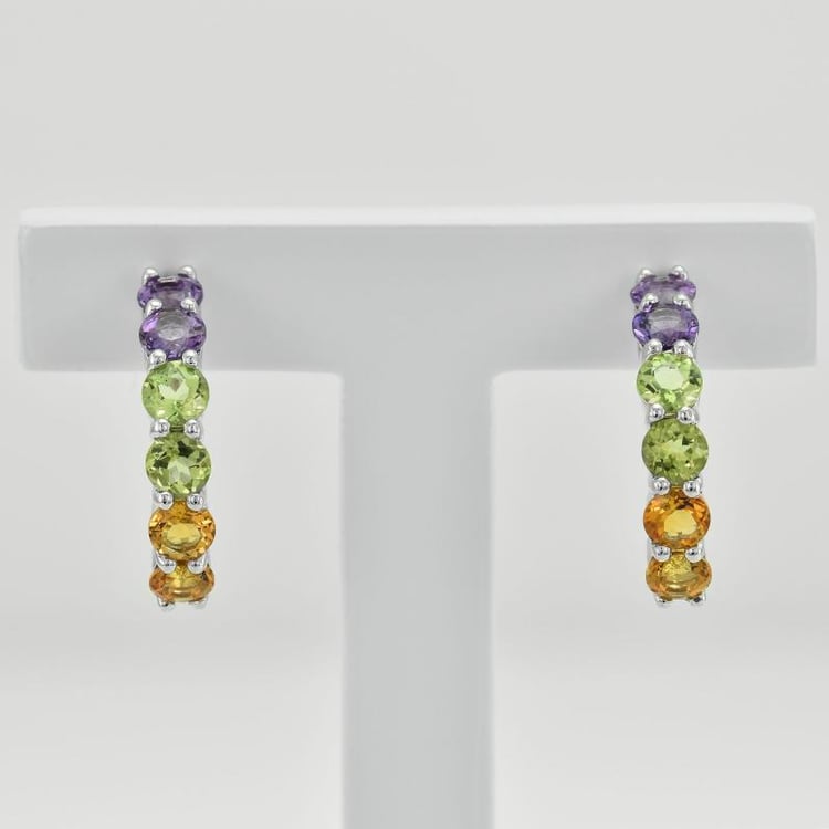 Drahokamové náušnice ze stříbra s ametysty, olivíny a citríny 35790