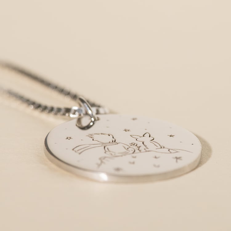 Platinový přívěsek Malý princ s liškou a gravírem dle vaší volby 129576