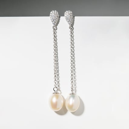 Stříbrné visací náušnice s perlami a zirkony Armel