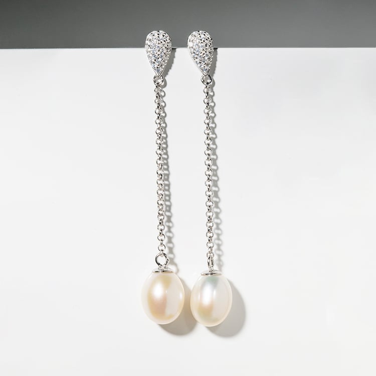 Stříbrné visací náušnice s perlami a zirkony Armel 114788