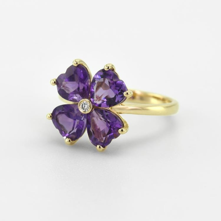 Zlatý prsten s květem z ametystů a diamantů 47308