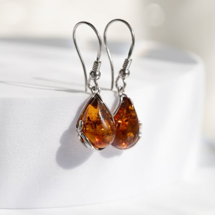 Stříbrné jantarové náušnice Festa