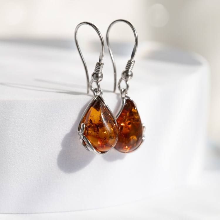 Stříbrné jantarové náušnice Festa 144379