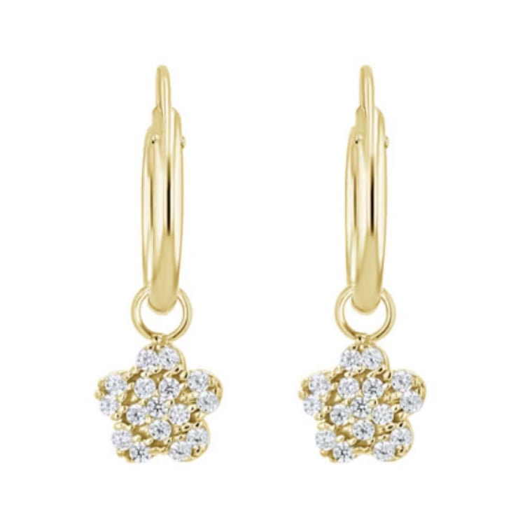 Zlaté dětské náušnice ve tvaru květiny Dahlia