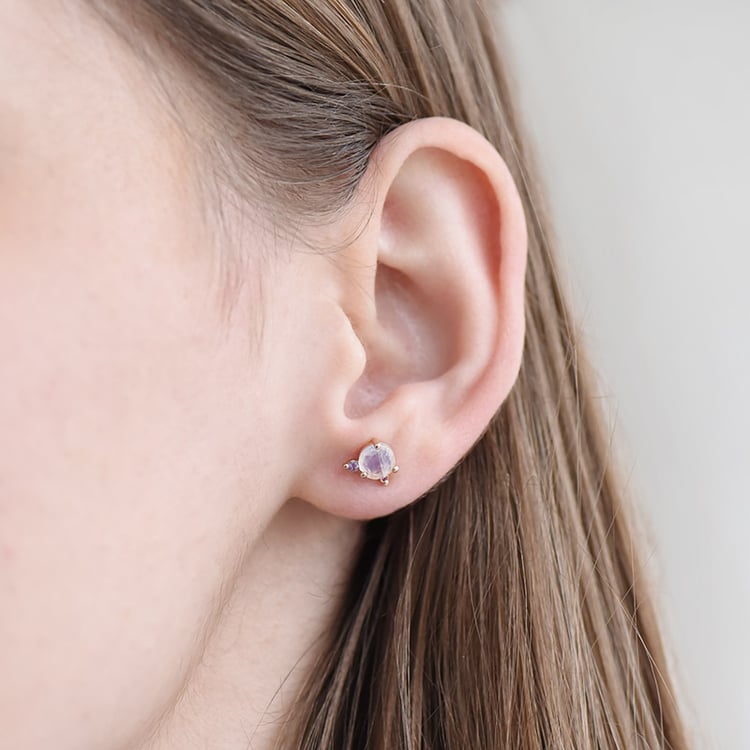 Zlaté náušnice s měsíčním kamenem, ametystem a safírem 89798