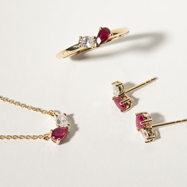 Náušnice Toi et Moi s rubínem a lab-grown diamantem Adelpha 134776