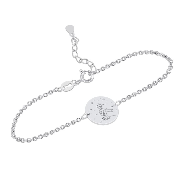 Stříbrný náramek Malý princ s růží a gravírem 118614