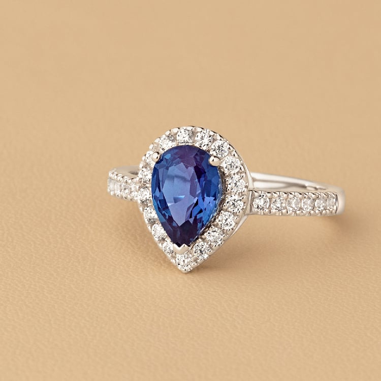 Zlatý halo prsten s pear lab-grown alexandritem a diamanty Mason 136573