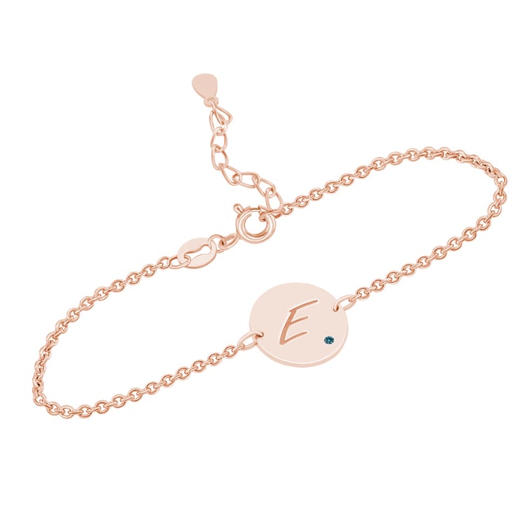 Stříbrný náramek s modrým diamantem a gravírem písmene Dian 142203