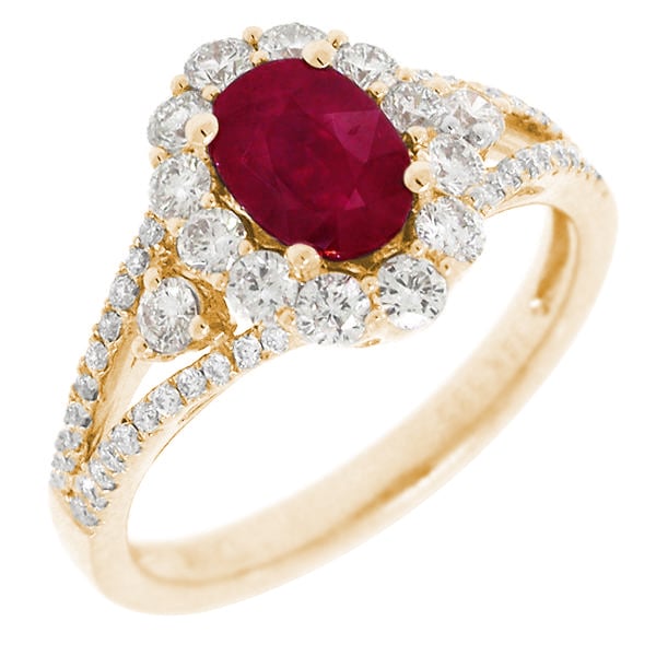 Luxusní zlatý prsten s rubínem a diamanty Sajili 149725