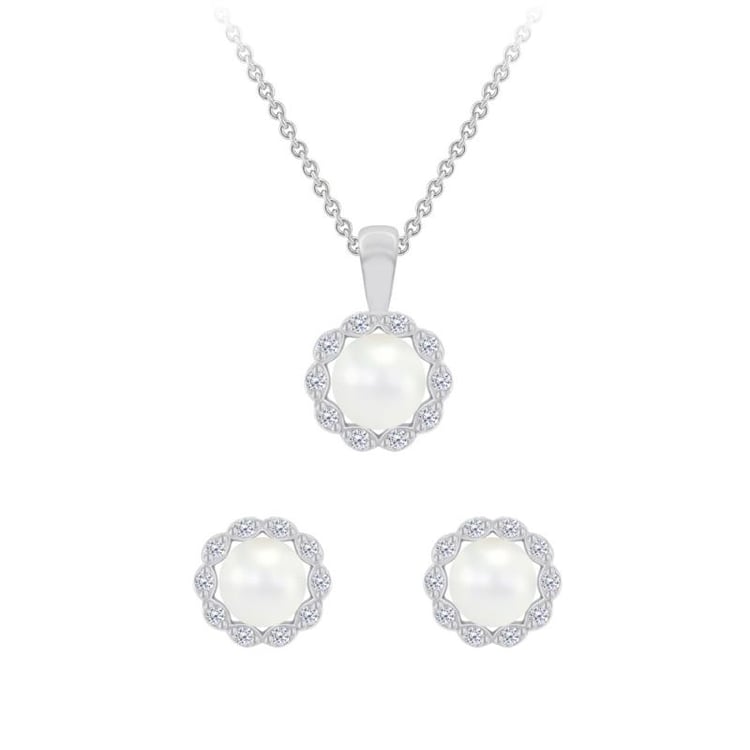 Zlatá perlová kolekce náušnic a náhrdelníku 43084