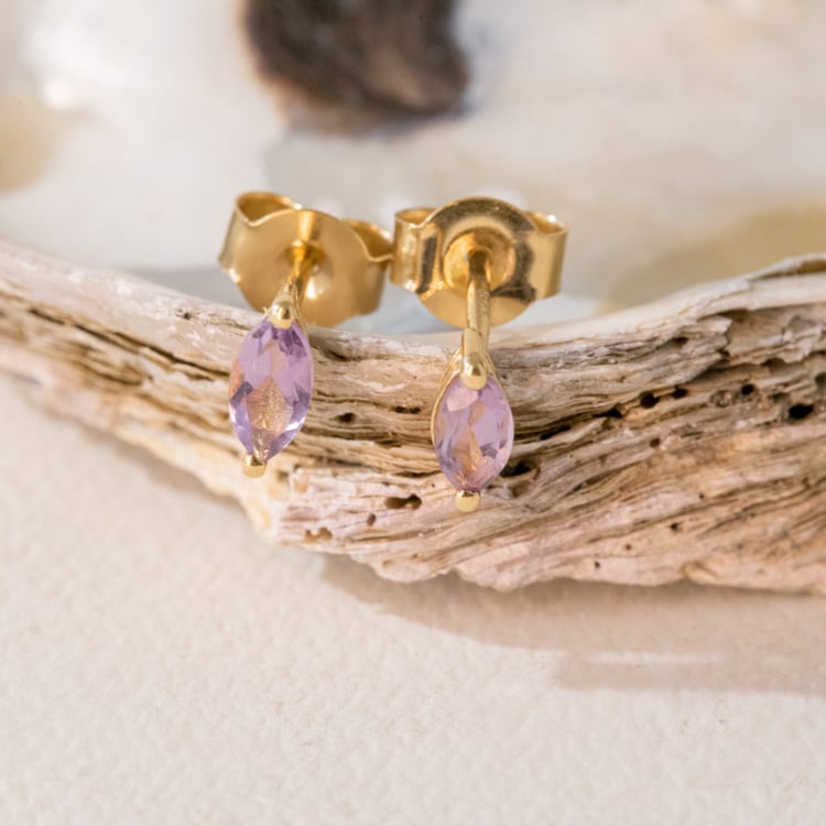 Minimalistické stříbrné náušnice s růžovými ametysty Andine 101046