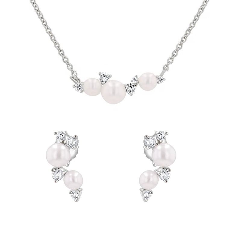Kolekce stříbrných šperků s perlami a bílými topazy Perlie 164119