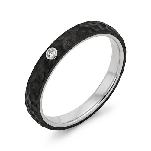 Ploché karbonové snubní prsteny s diamantem Rose