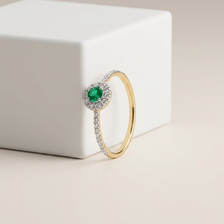 Stříbrný halo prsten se smaragdem a lab-grown diamanty Lys 169428