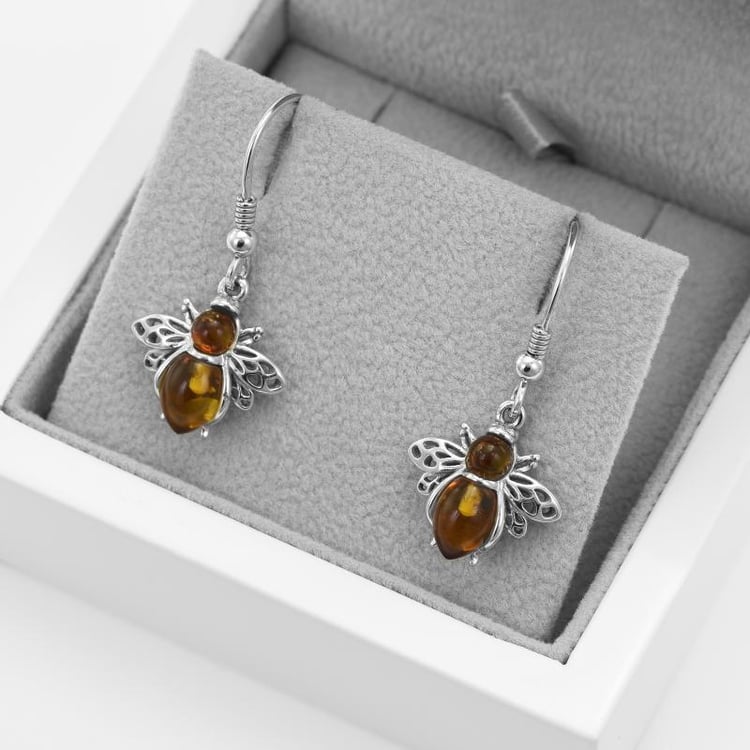 Náušnice s jantarovými včelami 52032