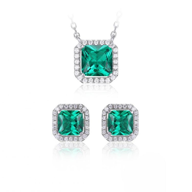 Stříbrná kolekce s princess smaragdy a zirkony Dilia