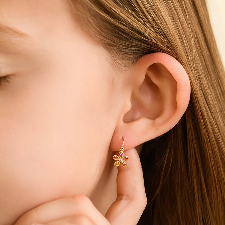 Zlaté dětské náušnice s barevnou kytičkou Poppy 164352