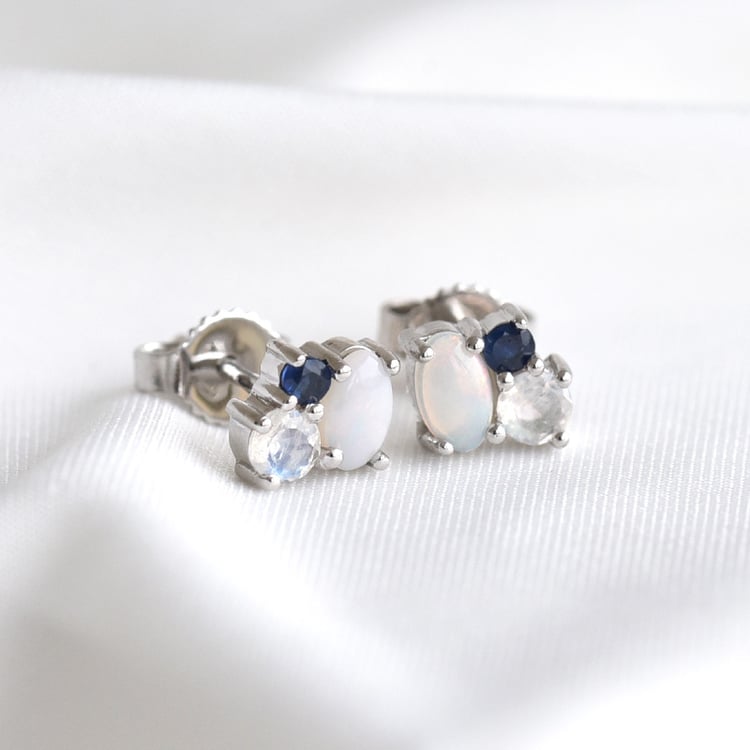 Elegantní cluster náušnice z bílého zlata zlata 82693