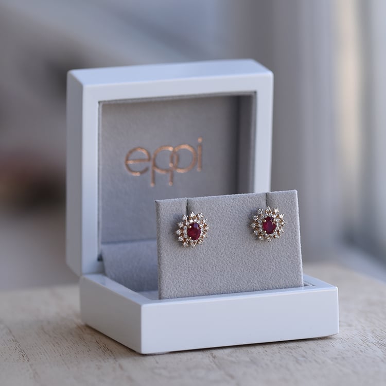 Zlaté náušnice s diamanty a rubíny 58733