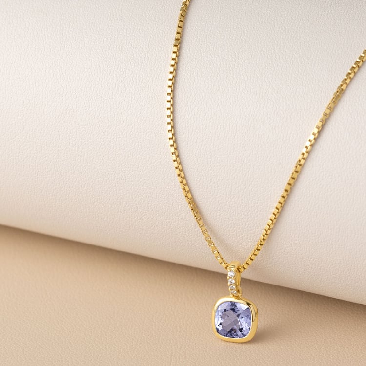 Zlatý bezel přívěsek s cushion tanzanitem a lab-grown diamanty Janice 150035