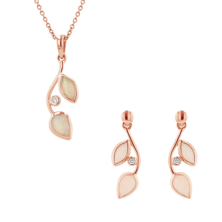 Opálový set šperků ve tvaru lístků s diamanty Petal 147002
