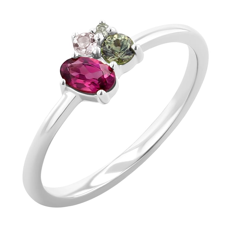 Cluster prsten s rhodolit granátem, safírem, morganitem a olivínem Bluma 121550