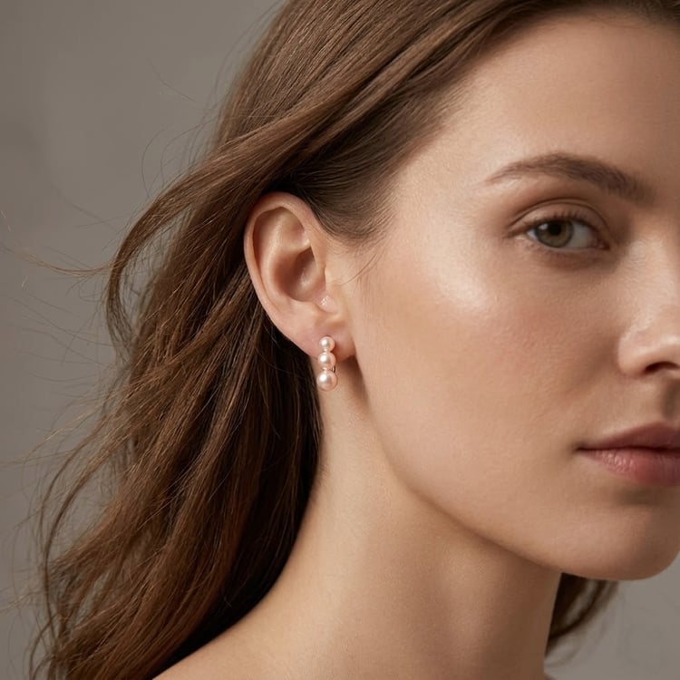 Stříbrné visací náušnice se třemi broskvovými perlami Arielle 166379