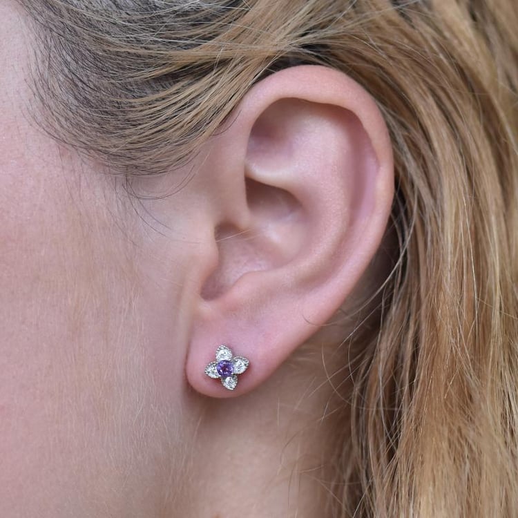 Stříbrné ametystové květinky 24625