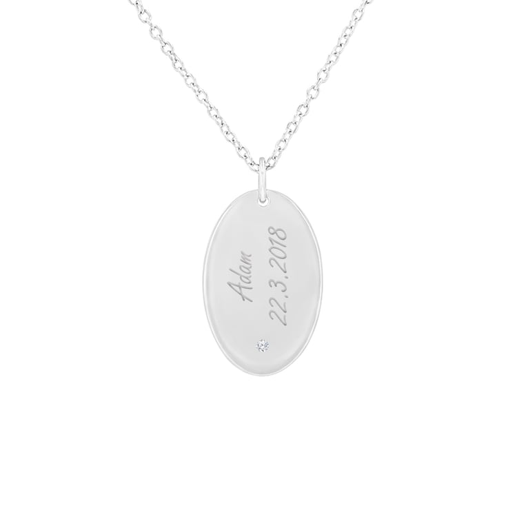 Platinový oválný přívěsek s diamantem a gravírem Velma