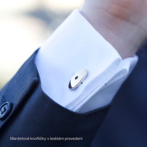 Oválné platinové manžetové knoflíčky s černými diamanty Obert