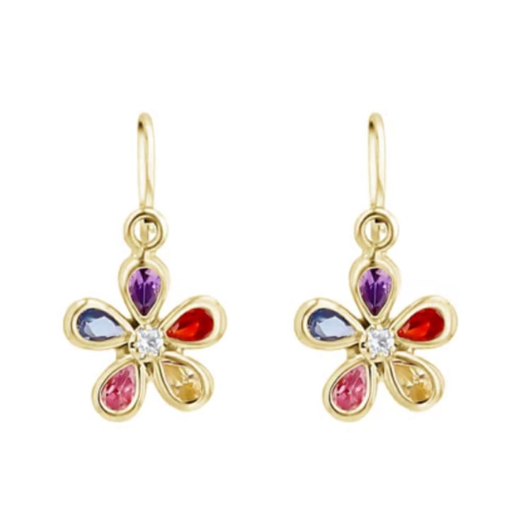 Zlaté dětské náušnice s barevnou kytičkou Poppy