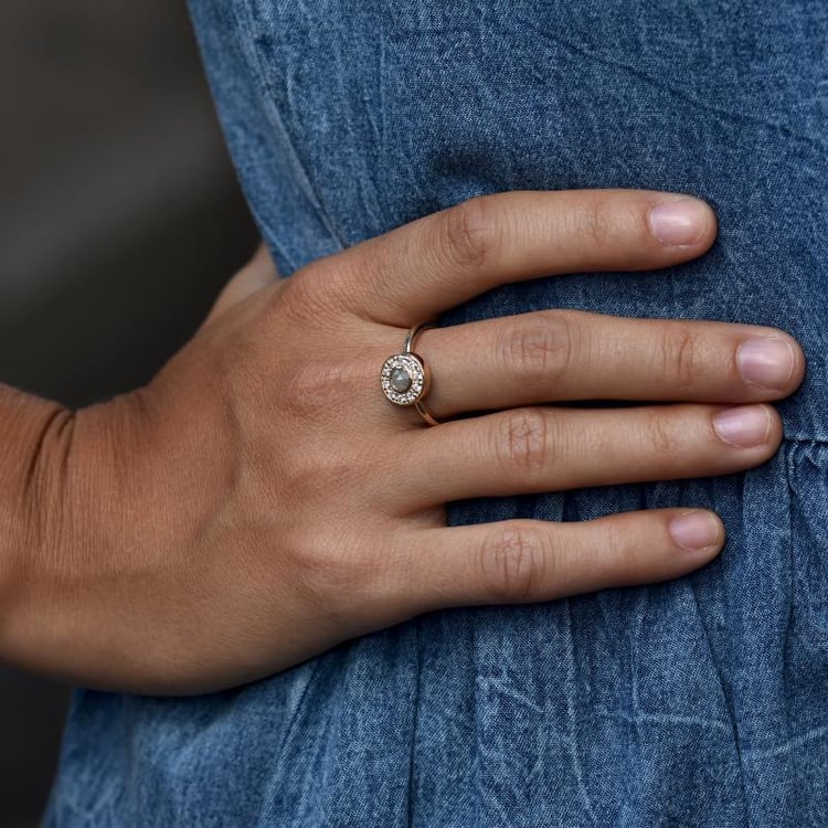 Zlatý halo prsten s diamanty 44203