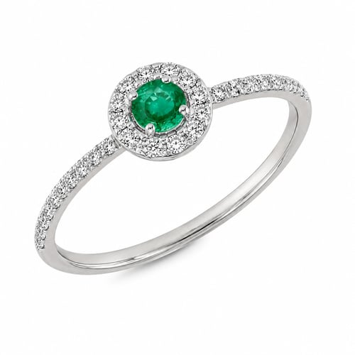 Stříbrný halo prsten se smaragdem a lab-grown diamanty Louisa