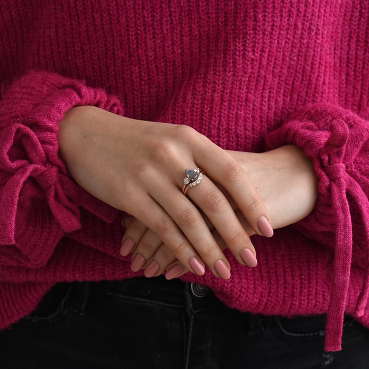 Set prstenů ze zlata s labradoritem a moissanity 73726