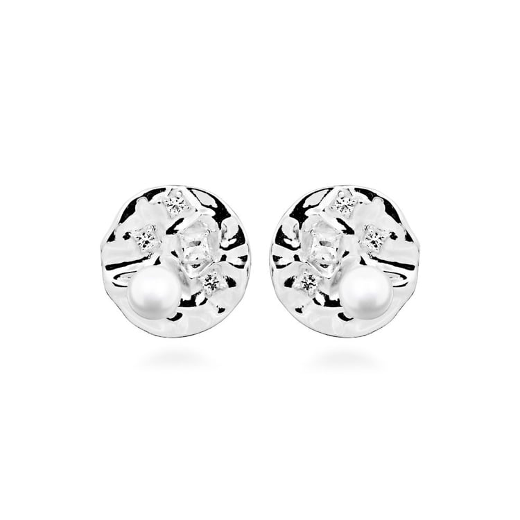 Stříbrné perlové náušnice s bílými topazy 163849
