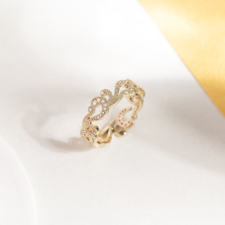 Zlatý prsten s vintage diamantovými liniemi Christine 149205