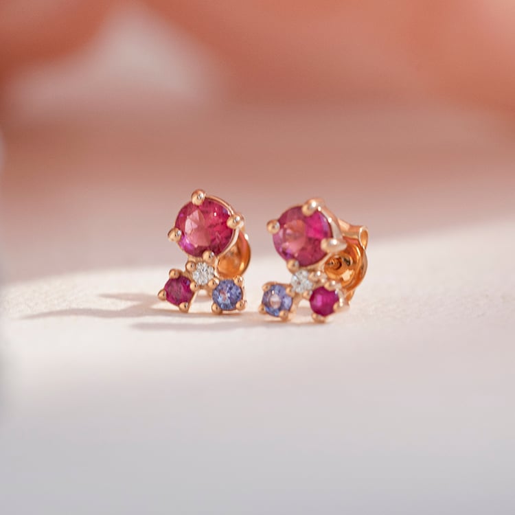 Cluster náušnice s turmalínem, tanzanitem, rubínem a diamantem Kerrie 110575